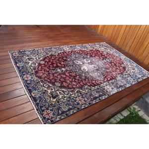 Alfombra Turca, Alfombra Vintage de 3.9x6 pies, Alfombra de Lana con Rayas Azules - Product Image 2