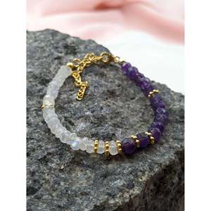 Rainbow Moonstone and Amethyst Crystal <b>Bracelet</b> Elegant and Luxurious <b>Bangle</b> - Product Image 3