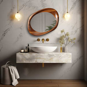 KALATRI Haryana Handmade Natural Wood Eco-Friendly Lightweight 4.0mm Thick Oval Art Deco Wall <b>Mirror</b> Unique Abstract Aesthetic - Product Image 1