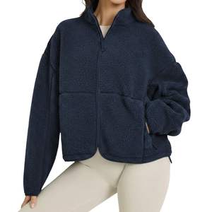 Veste polaire pour femme à demi-zip en sherpa vert forêt, chaude pour l'hiver, vert foncé, en peluche, vêtement d'extérieur décontracté, sweat-shirt en polaire - Product Image 5