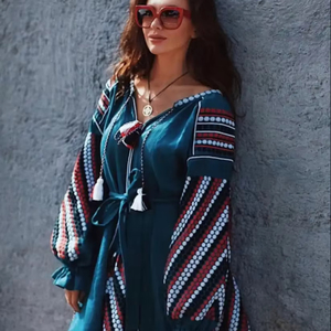 Nuevo Vestido Largo Maxi de Verano para Mujer, con Bordado Ucraniano y Volantes Decorativos, Color Sólido, Ideal para Fiestas en la Playa, Vacaciones y Otoño - Product Image 1