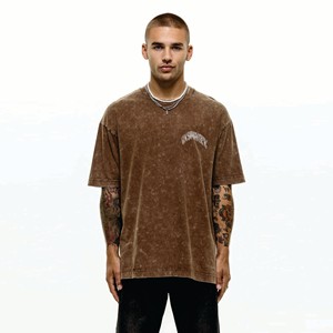 T-shirt lavé à l'acide de style Streetwear pour hommes de haute qualité 300 GSM avec conception sérigraphiée personnalisée - Product Image 1