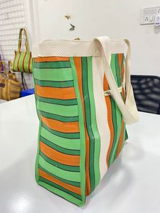 Mini bolsas de compras de PP tejidas de nailon Patrón de rayas de plástico de polipropileno reciclado sostenible ecológico reciclado en India-A granel - Product Image 3