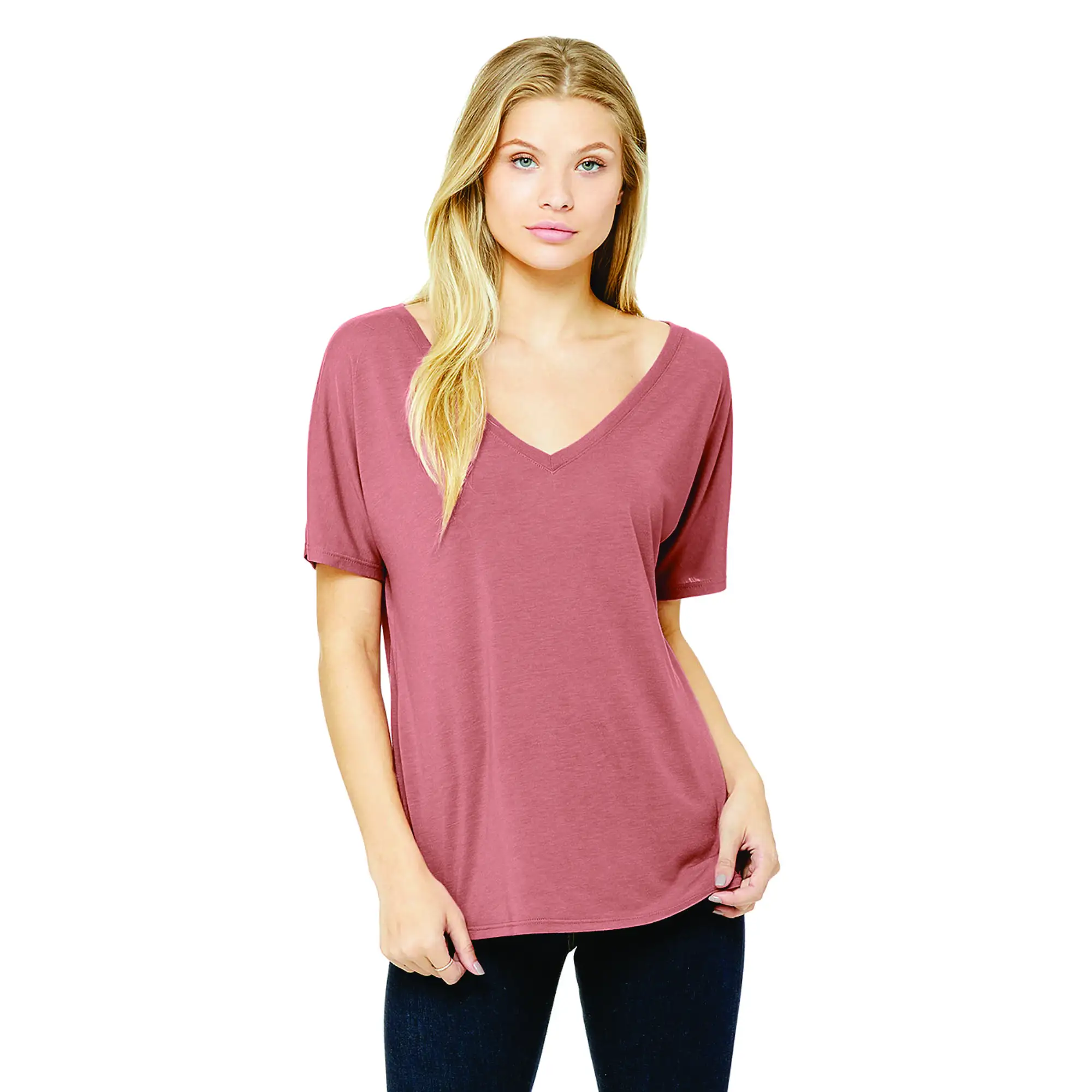 Camiseta holgada con cuello en V para mujer, camisa con parte inferior curvada de algodón, de poliéster, 65% viscosa, 32, 35% oz