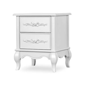 Mesita de noche de MDF de madera maciza de lujo tallado dos cajones almacenamiento moderno francés Cabriole pierna blanco dormitorio apartamento - Product Image 1