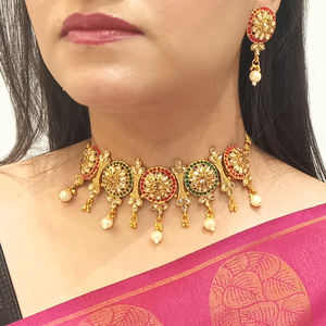 Indian Bridal Jewellery Faux Pearl Traditional Tear <b>Drop</b> Choker <b>Necklace</b> Wedding Indian Jewellery For Women, Multi Color - Product Image 3