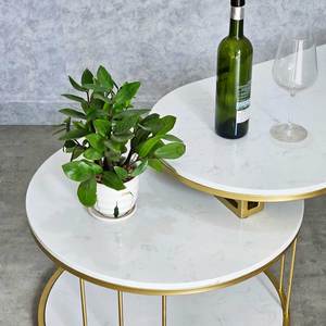Modern Style Nesting <b>Sofa</b> <b>Table</b> with Gold-Dark Bronze Finish TT68193 Features a Stone Top and Iron Frame - Product Image 6