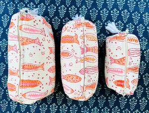 Handmade Soft Cotton Quilted Fish Hand Printed Eco-Friendly Water Resistant <b>Zipper</b> Closure Large Capacity Vintage Case - Product Image 2
