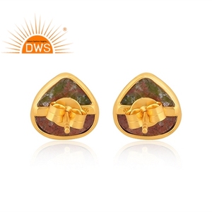 Hot Selling 925 Sterling <b>Silver</b> Natural Unakite Gemstone 18 K Gold Plated <b>Stud</b> <b>Earring</b> <b>for</b> <b>Women</b> - Product Image 4