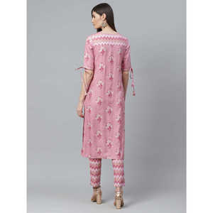 Women's <b>Pink</b> Floral Printed Rayon Straight Kurta Set Elegant Straight Kurta with Pant for Women's <b>Wardrobe</b> - Product Image 2