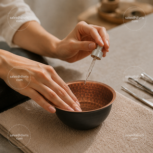 Bol à manucure artisanal en cuivre noir, forme ronde, pour les fournitures d'art des ongles, usage domestique ou en salon - Product Image 2