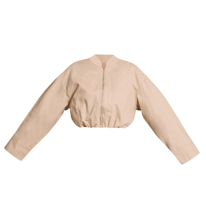 Chaqueta Bomber Corta de Lana con Dobladillo Burbuja, Unisex, Cuello en V, Cremallera Completa, Estilo Casual de Primavera, con Logo Frontal, Ropa Exterior Urbana de Moda - Product Image 1