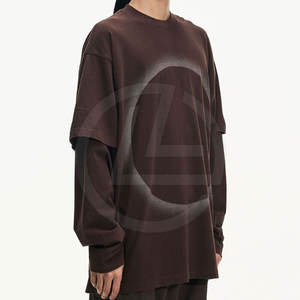 เสื้อเชิ้ตผ้าฝ้ายสองชั้นชายสไตล์สตรีทพร้อมไหล่ตกและทรงโอเวอร์ไซส์ - Product Image 2