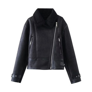 Blouson en cuir pour femme tendance, en coton brut respirant, matelassé, coupe ample, motif uni - Product Image 1