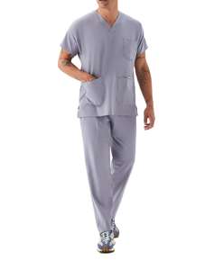 Mens Medical Scrub Set V Cuello de manga corta Top con pantalones Uniforme Gris - Product Image 6