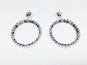 Diseñador 925 plata esterlina Multi Color piedra preciosa clásico elegante moda estilo Vintage señoras pendientes de aro - Product Image 4