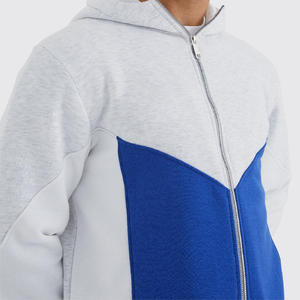 Sweat à capuche oversize pour homme 2024, personnalisé en usine, 100% coton, fermeture éclair, imprimé, XS, effet vintage, polaire de haute qualité, blanc et bleu - Product Image 6