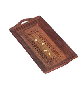 Rectangle en bois de Sesham Plateau à café en bois Conception marron Gravure et poignées de maintien Table Cuisine Décor Plateau - Product Image 3