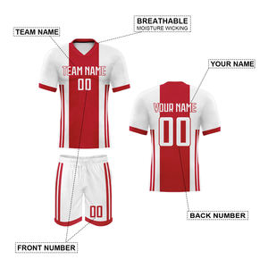Maillot de football personnalisé pour supporters et joueurs – Nouvelle saison – Ensemble de football club rouge et blanc – 100 % polyester respirant et anti-humidité pour équipe - Product Image 2
