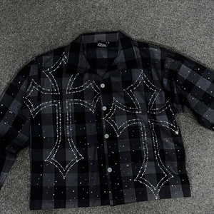 Camisa de Franela de Manga Larga con Cuello en V para Hombre, de Alta Calidad, Corte Regular, con Pedrería, Ecológica, de Poliéster/Algodón, Informal - Product Image 3