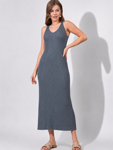 Robe élégante en tricot à col en V pour femmes, sans manches, respirante, tricot côtelé, robe de haute qualité, services OEM personnalisables - Product Image 2