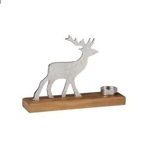 Portavelas de decoración de mesa moderna para el hogar, portavelas de Reno plateado de primera calidad con Base de madera, elegante regalo de Navidad - Product Image 3