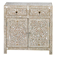 WONDER OVERSEAS-Table de coffre à 3 tiroirs faite à la main avec incrustation d'os, de couleur bleue, unique pour la décoration de la maison