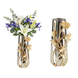 Jarrón Grande de Metal Dorado con Diseño de Mariposa y Ginkgo, Hecho a Mano con Acero Inoxidable y Latón Natural, Decoración para el Hogar a un Precio Accesible - Product Image 2