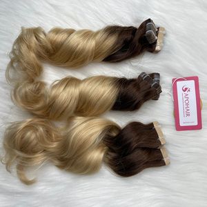 Extensiones de cabello Remy de 8-30 pulgadas, superventas, dos tonos ondulados naturales para cabello humano con cinta doblemente dibujada Ombre - Product Image 4