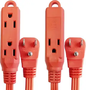 Cable de extensión de salida de 9 pies y 3 con enchufe plano, 3 clavijas conectadas a tierra, cable de alimentación duradero de 16/3 pies para uso en interiores, naranja, 2 unidades