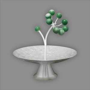 แผ่นเสียงพร้อมฐานและดอกตูมเรซินสีเขียวสำหรับบ้านโรงแรมร้านอาหารแผ่นเสียงทองเหลืองทรงกลมสีเงิน - Product Image 3