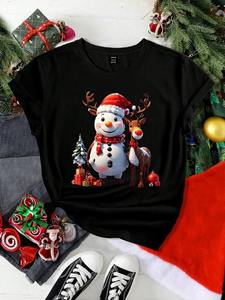 Talla grande, algodón/fibra de bambú venta al por mayor de gran tamaño de moda Feliz Navidad gráfico tallas grandes camisetas para mujeres - Product Image 3