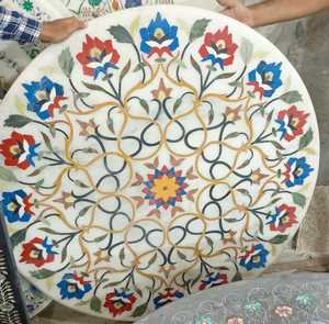 Superposición de mesa de piedras preciosas semipreciosas, fabricante indio, mesa decorativa de lujo moderna de lujo lujosa para sala de estar de jardín - Product Image 4