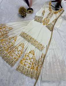 Nouvelle robe Plazo Sharara de créateur pour les fêtes, avec dupatta en crêpe de soie naturelle gaufrée, séchage rapide, style traditionnel pour les fêtes - Product Image 5