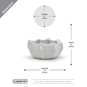 CUB8907WT - ชามเซรามิกสีขาวดีไซน์พิเศษ - 7.5W x 3.5H - Product Image 3
