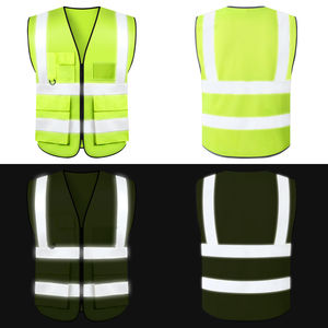 Chaqueta de seguridad con tira reflectante de alta visibilidad y varios bolsillos con logotipo personalizado, chaleco de seguridad de alta visibilidad para trabajo de ingeniero - Product Image 3