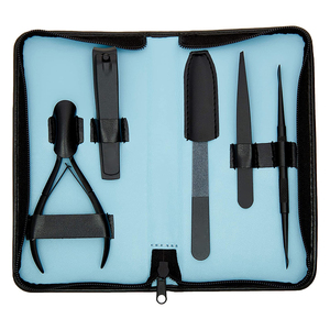 Top Selling <b>Manicure</b> Nail Cuticle <b>Kit</b> Sharps Blades Stainless Steel Nail Grooming <b>Kit</b> With Zipper Leather Case For Beauty - Product Image 2