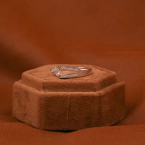 Trillion Cut Single Side <b>Split</b> Shank Engagement <b>Ring</b> With Tiny Round Lab Grown Diamond in 18KT Solid Gold for Engagement - Product Image 2