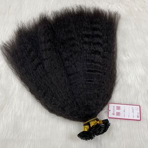 Extensiones de cabello de puntas planas Remy vietnamita virgen de alta calidad Raw Kinky Straight Clip-In cutícula alineada onda Natural alta - Product Image 4