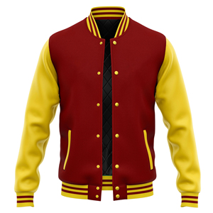 Otoño Invierno estilo Casual Letterman Varsity chaqueta lana seda forro Stand Collar botón decoración patrón sólido frente - Product Image 1