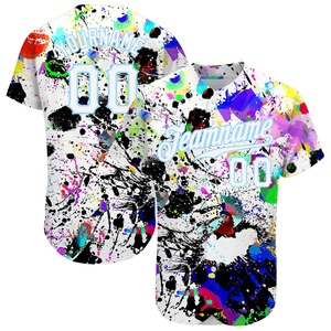 Camiseta de béisbol auténtica 3D azul claro blanco patrón de grafiti salpicaduras personalizadas ropa de equipo personalizada superventas - Product Image 1
