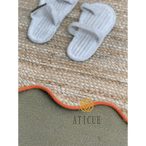 พรมปอกระเจาถักด้วยมือพรมสี่เหลี่ยมขอบหยักตกแต่งตามธรรมชาติสำหรับบ้านห้องนั่งเล่นห้องนอน - Product Image 2