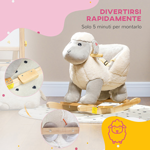 AIYAPLAY Bébé cheval à bascule 18-36 mois en forme de mouton avec sons et couverture souple, gris - Product Image 6