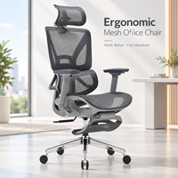 Chaise de bureau ergonomique en maille avec appui-tête et repose-pieds réglables pour poste de travail
