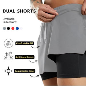 Pantalones cortos dobles activos 2 en 1 con capa de mallas interiores | Pantalones cortos de doble capa para correr, gimnasio y deportes para hombre - Product Image 5