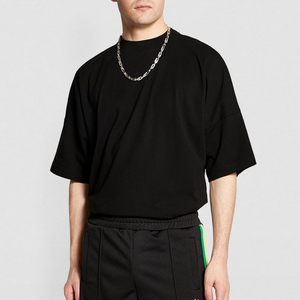 T-shirt lourd surdimensionné Crop Boxy Fitting 100% coton goutte épaule Streetwear col côtelé t-shirt blanc pour hommes - Product Image 1