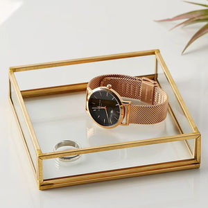 Caja de Joyería Decorativa de Metal y Vidrio, Centro de Mesa Perfecto para Dormitorio, Tocador, Decoración Elegante para el Hogar - Product Image 1