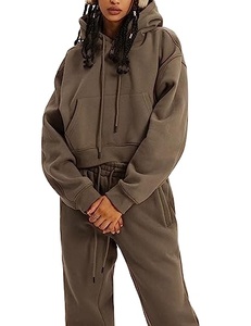 Conjuntos de Jogger de lana para mujer, 2 piezas, chándales, Top corto, sudaderas con capucha, pantalones para correr, ropa deportiva transpirable de secado rápido 2025 - Product Image 5