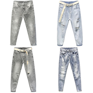 กางเกงยีนส์ขายาวสำหรับผู้ชาย, พร้อมกระดุมเพชรเม็ด3D ระบายอากาศสไตล์หวานพร้อมใส่ทำงาน - Product Image 3