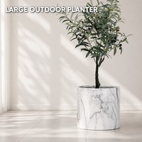 Grand pot de fleurs rond en marbre, ciment et fibre de verre, pour extérieur, jardin, maison, décoration, léger, avec trou de drainage